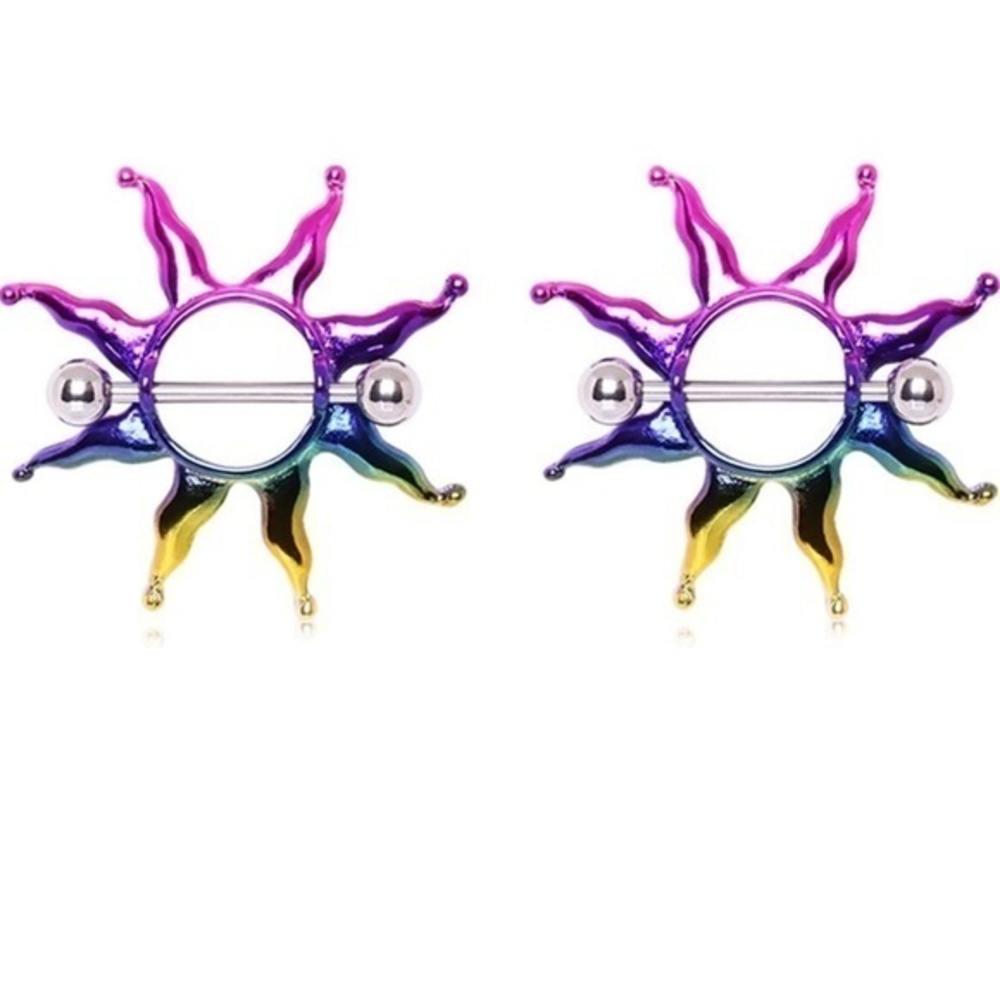 Rainbow Sun 14GA PVD Plated 316L Stainless Steel Nipple‎ Shields Rings Piercing